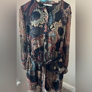 Zara Paisley Dress with Waist Tie Size XL